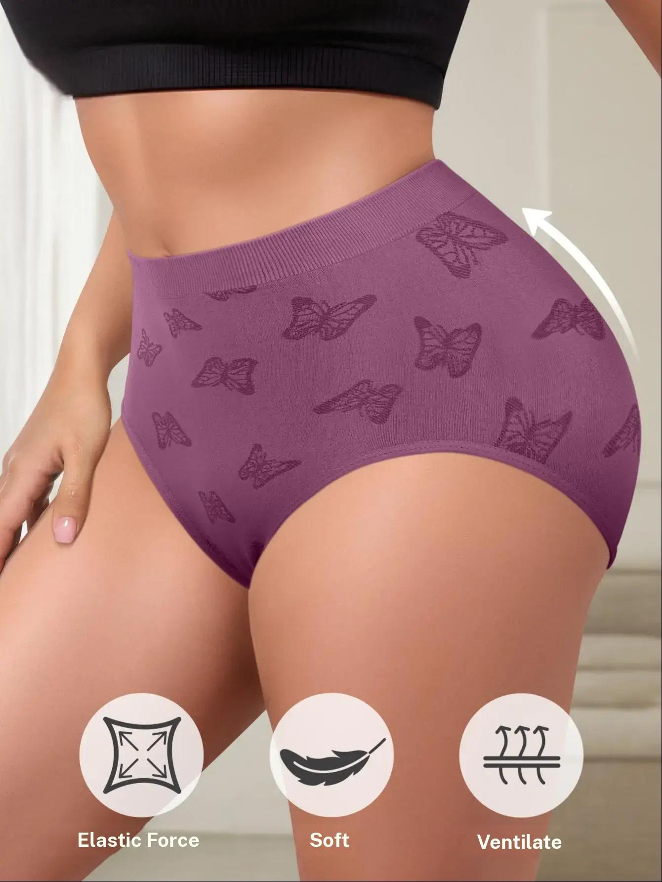 Seamless Panties for Women, 7-Pack Mixcolor Low-Rise Briefs with Butterfly & Love Prints, Soft Breathable Stretch Underwear, Breathable Underpants, Seamless Design, Smooth, Soft Briefs, Soft Minimalist Knicker