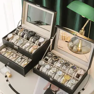 Leather Watch Storage Box Organizer, Modern Design Multi-Compartment Jewelry Holder, Durable Leather Material, Ideal Gift for Watches & Accessories