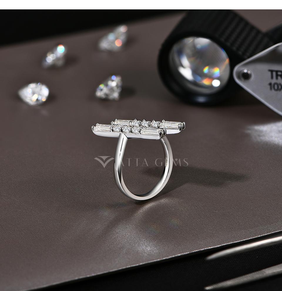 Parallel Bar Baguette Shape Synthetic Moissanite Ring D Color VVS1 for Men And Women Band Special Gift R143