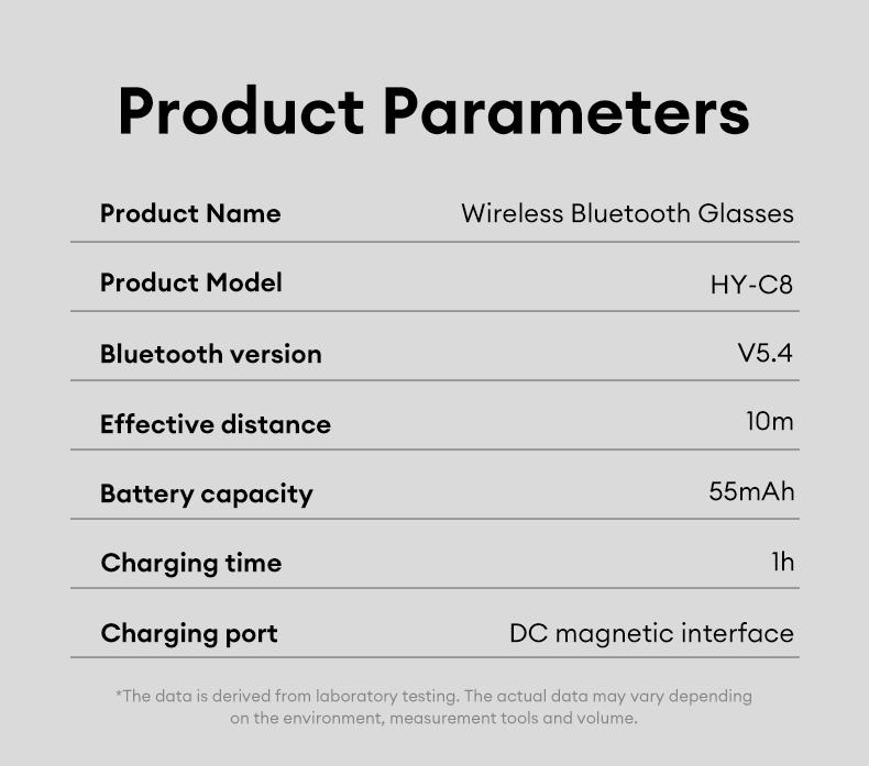 HYUNDAI C8 Wearable Smart Glasses, Bluetooth-Compatible Earbud Headphone for Music & Calls, Durable Electronic Audio Glasses, Creative Sports Headset