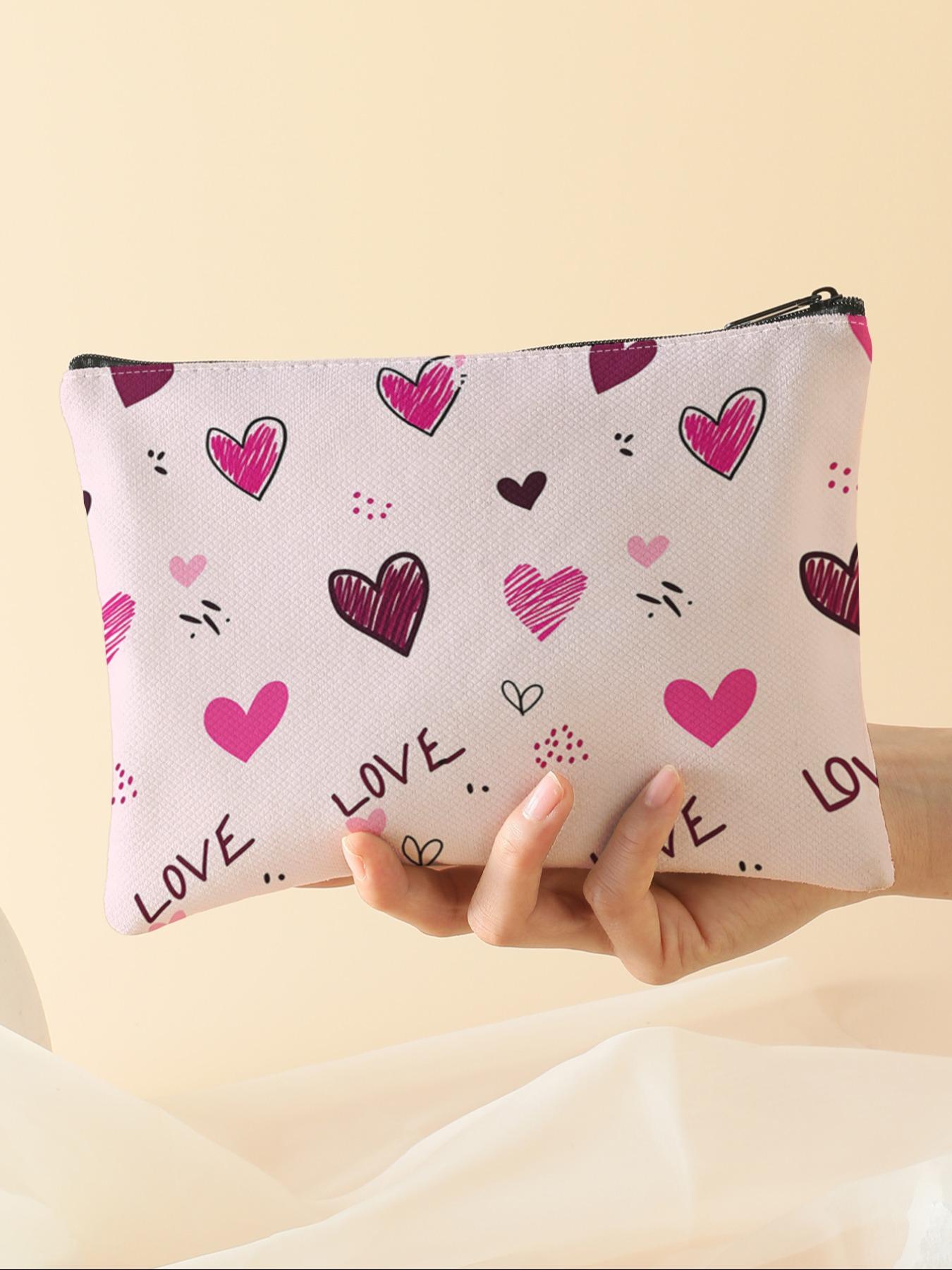 Heart-Shaped Snack Bag for Travel Use, Organizer Pouch, Organizes Cosmetics & Emergency Snacks, Ideal Gift for Friends & Sisters, Fashionable Travel Storage Bag for Valentine's Day, Zipper Pouches, Handheld Cosmetic Pouch