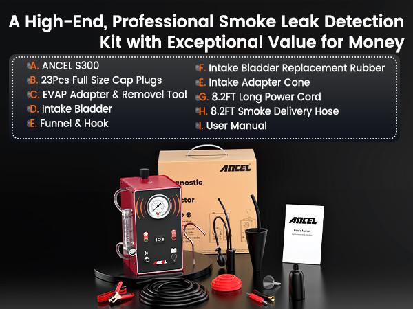 ANCEL S300 Smoke Machine with Built-in Air Pump, Pressure Gauge & Flow Meter, Dual Mode EVAP Smoke Machine Leak Tester, Vacuum Fuel Pipe System Smoke Leak Detector Automotive Diagnostic Tool Vehicle