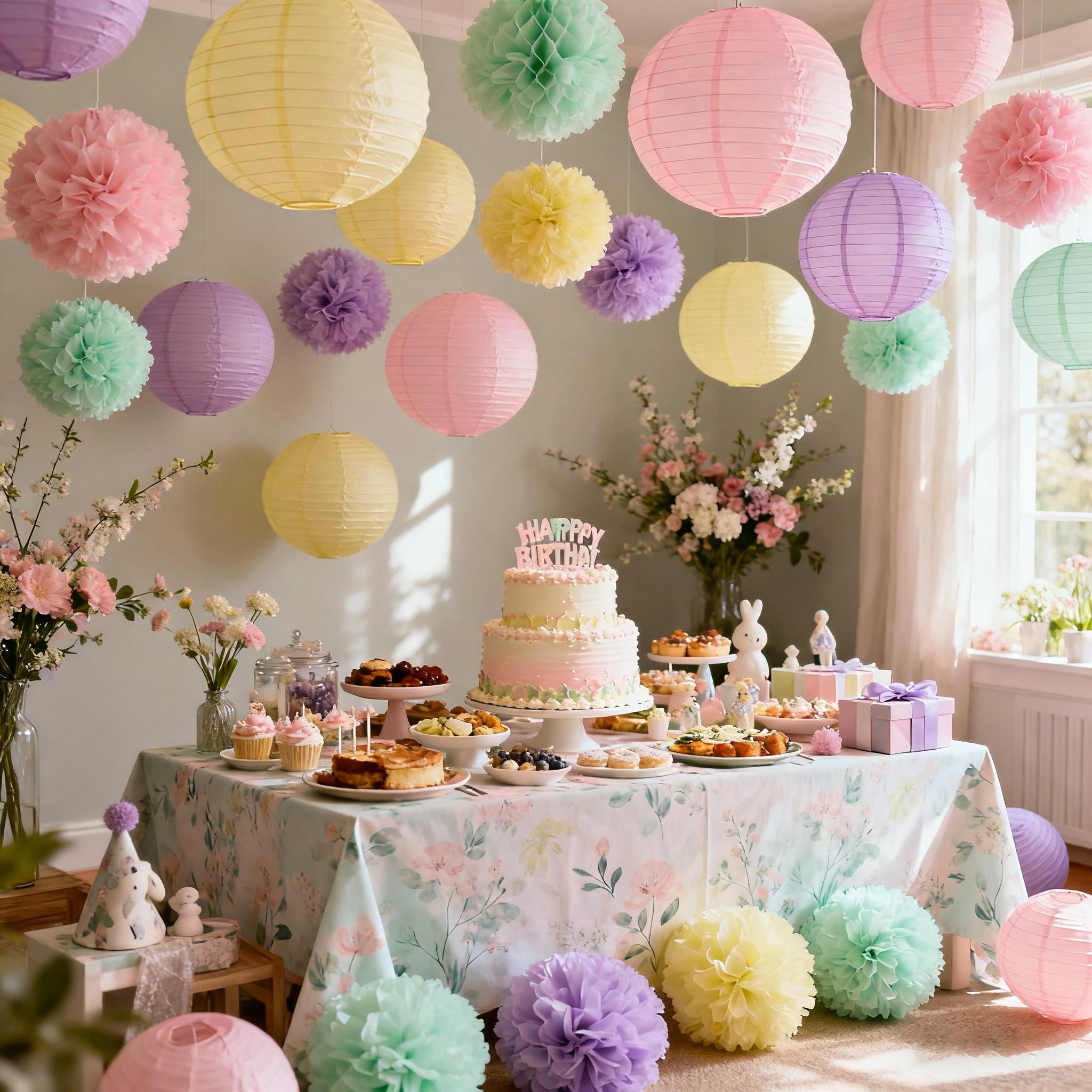 19pcs Handmade Paper Flower Balls Set, Bohemian Style Party Decorations, Wedding & Spring Summer Outdoor Hanging Decor, Warm Color Scheme