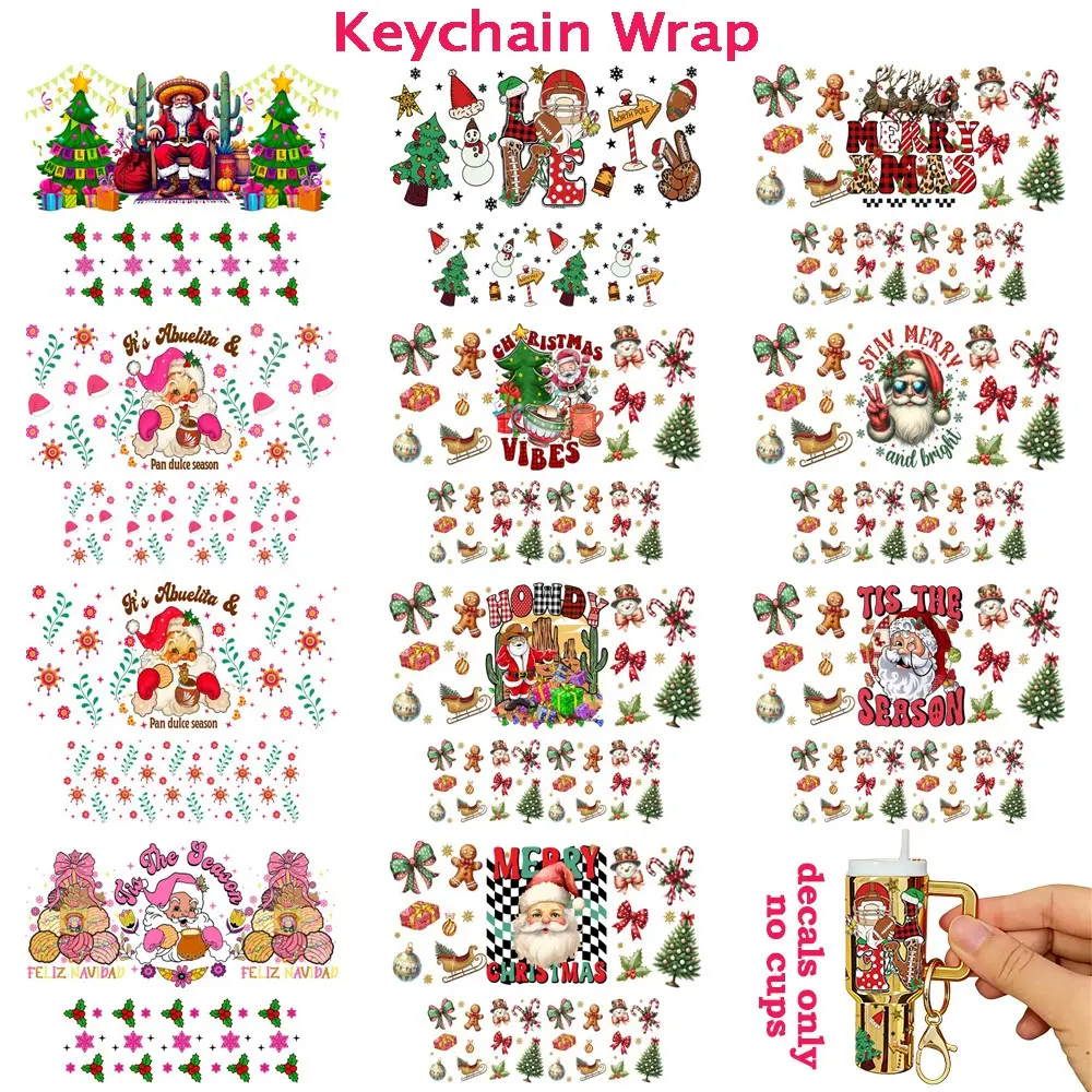Christmas Santa Theme 11 Sheets UV DTF Stickers, Pre Cut Stickers, DIY Craft Supplies, Durable Transfer Paper, Perfect for Keychains & Gifts