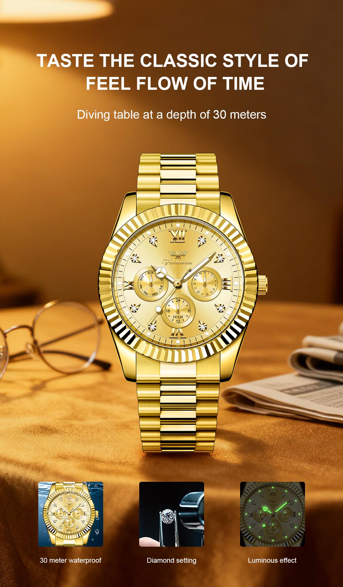 Ferhmen Men's Luxury Business Watch | Round Dial Mechanical-Quartz Timepiece | Stylish Dress Watch for Parties & Daily Wear | Premium Gift Box | Best Birthday Gift for Men 2026