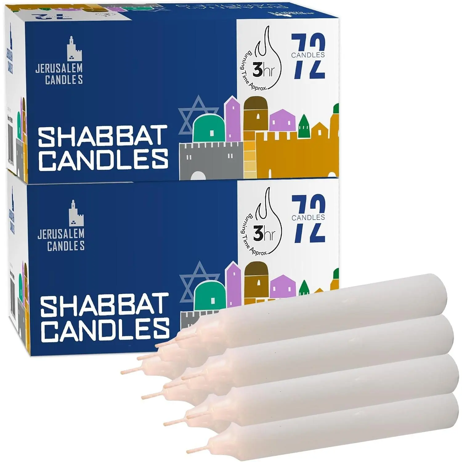 Jerusalem Candles - Traditional Shabbos Candles - 3 Hour - 2-Pack x 72 Candles (144 Candles)