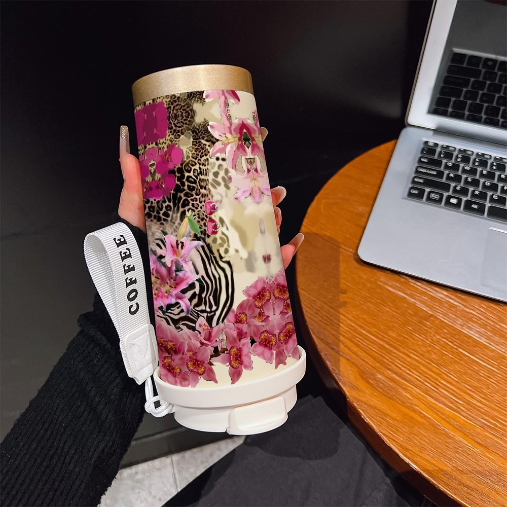 Abstract Leopard Print Coffee Cup, Portable Dual Drink Insulated Tumbler, Keeps Warm/cold, Stylish, Ideal for Office, Travel, Sports, Golf