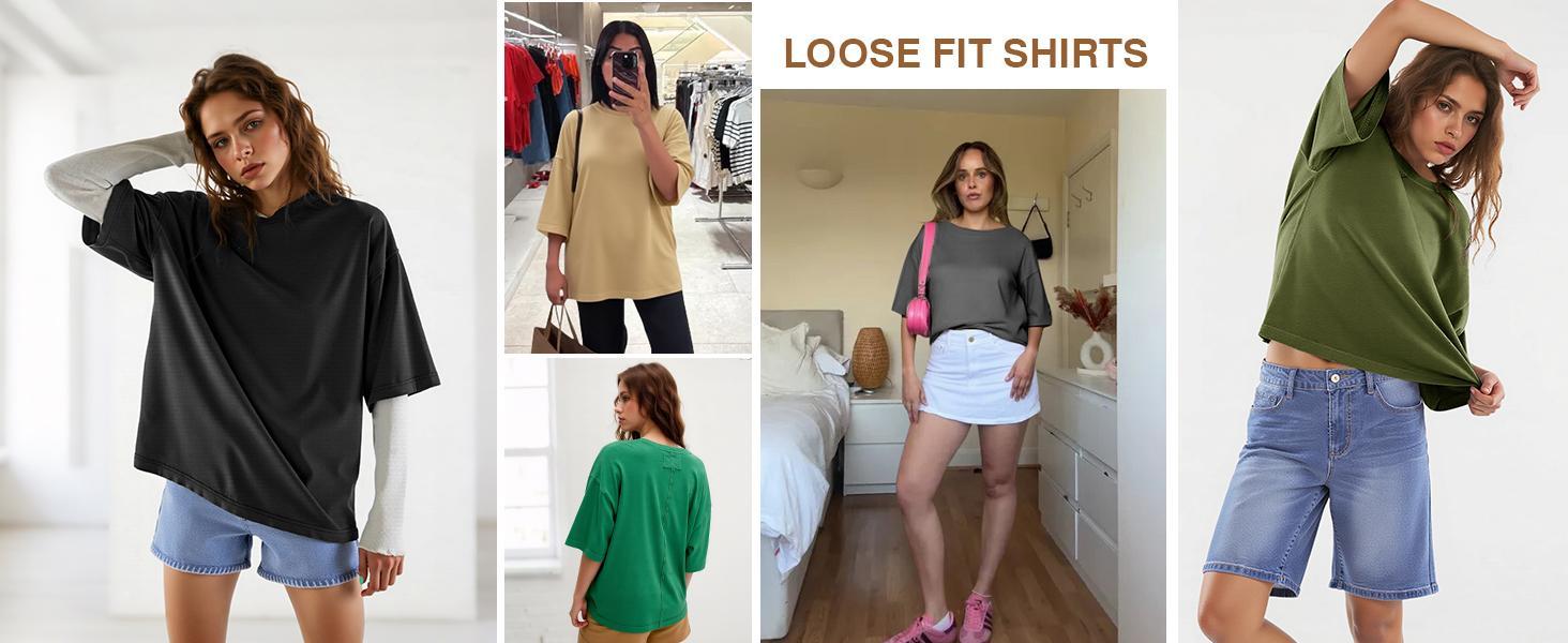 Imily Bela Womens 2026 New Oversized Half Sleeve T-Shirts Summer Casual Crew Neck Tunic Tops Loose Fit Boxy Basic Tees