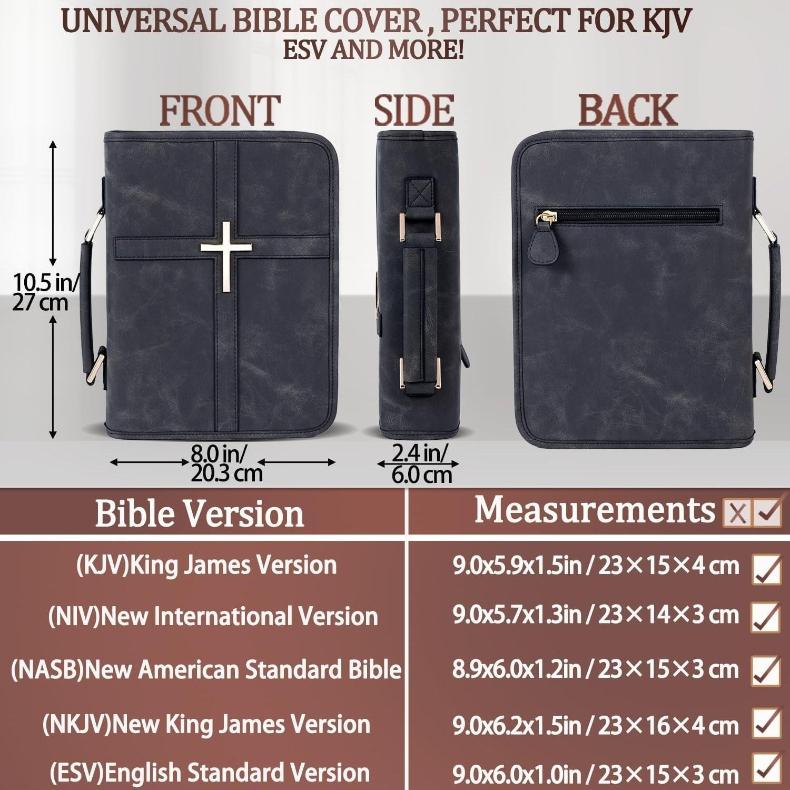 Classic Vegan Leather Bible Cover with Metal Cross Design Handle Zipper Bible Case Organizer Bag Durable Bible Study Supplies Carrying Bag for Men Women Christian Religious Daily Use Black Classic Vegan Leather Bible Cover with Metal Cross Design Handle Zipper Bible Case Organizer Bag Durable Bible Study Supplies Carrying Bag for Men Women Christian Religious Daily Use Black
