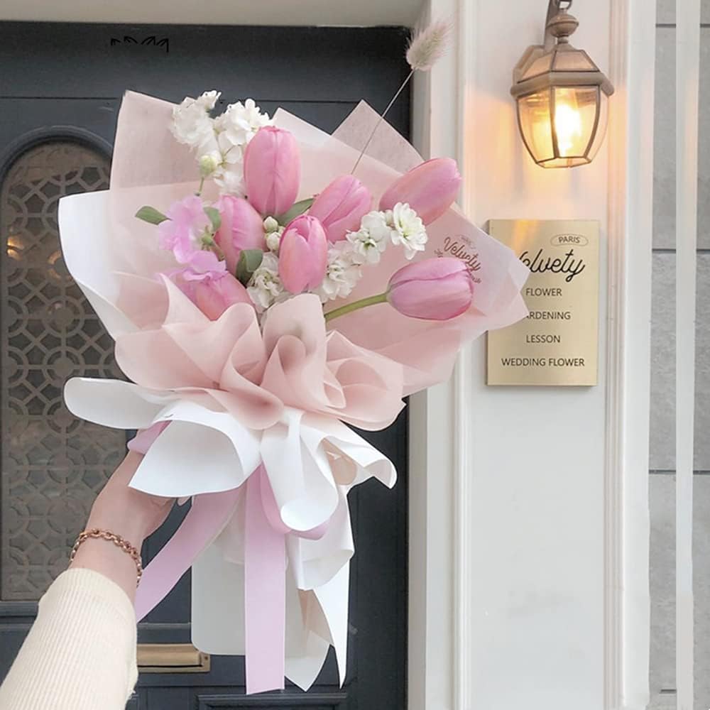 Tissue  Flower Wrapping Paper, Hand-Drawn Korean Paper for Bouquets, Non-Woven  Floral Bouquet  for Florist Packaging Arrangement, 23x18 Inch - 40 Sheets ()