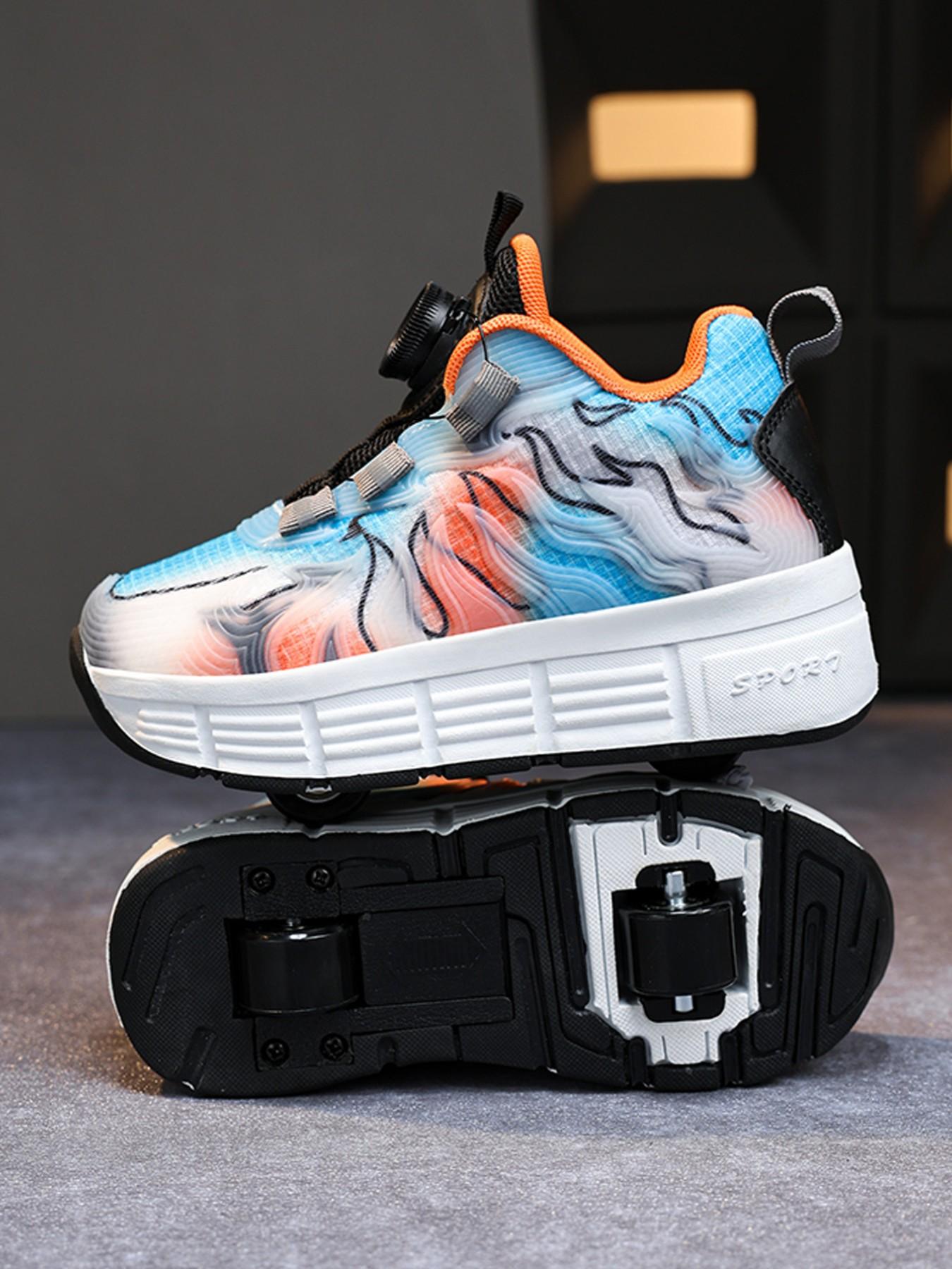Dual-Wheel Roller Skates, Detachable Wheels, Colorblock Design, Anti-Slip Sole, Adjustable Velcro, Sporty Style, All Seasons, Sports Roller Skates, Shoes with wheels