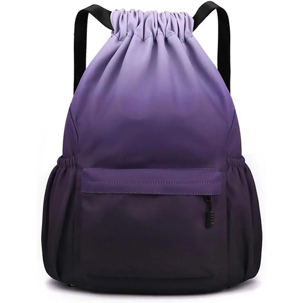 Gradient Drawstring Backpack, Waterproof Oxford Training Bag for Gym & Travel, Lightweight Multifunctional Sports Bag with Zipper Pockets, Outdoor Sports Bag