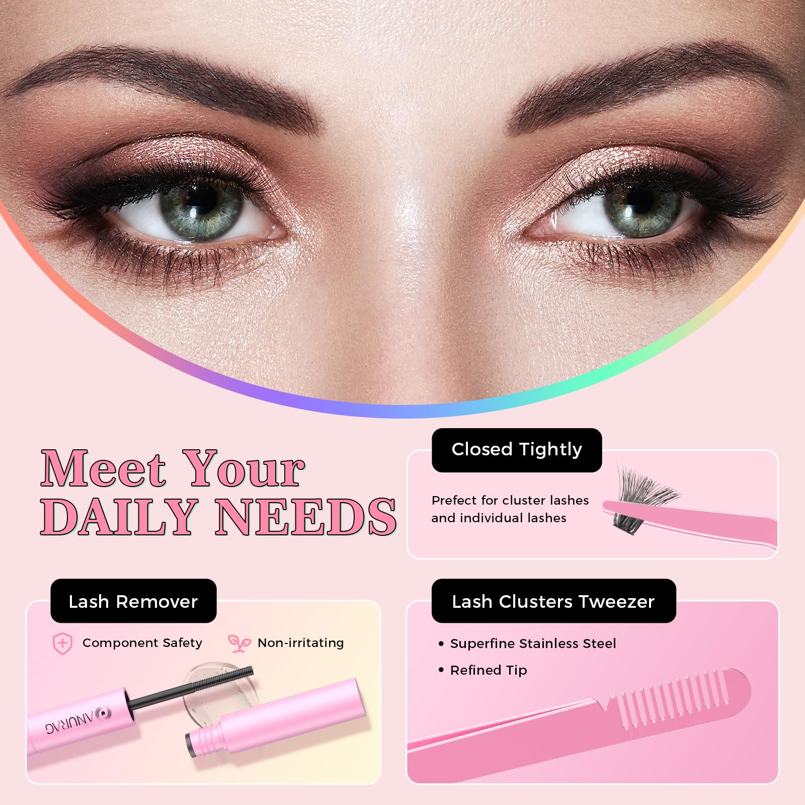 DIY Cluster Eyelash Extension Kit, 240Pcs Eyelash String Eyelash Extensions 9-17mm, Eyelash Bonding and Sealing, Eyelash Tweezers, Eyelash Remover At Home Makeup Eyelash Extensions Cosmetics，Christmas gifts, New Year gifts, Black Friday