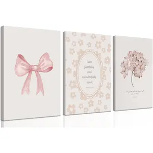 Nursery  Wall Art Set of 3, Bible Verse Canvas Wall Decor, Coquette Pink Bow Prints Paintings, Girl Nursery Room Pictures for Bedroom Kids Room 12x16 Inch Framed