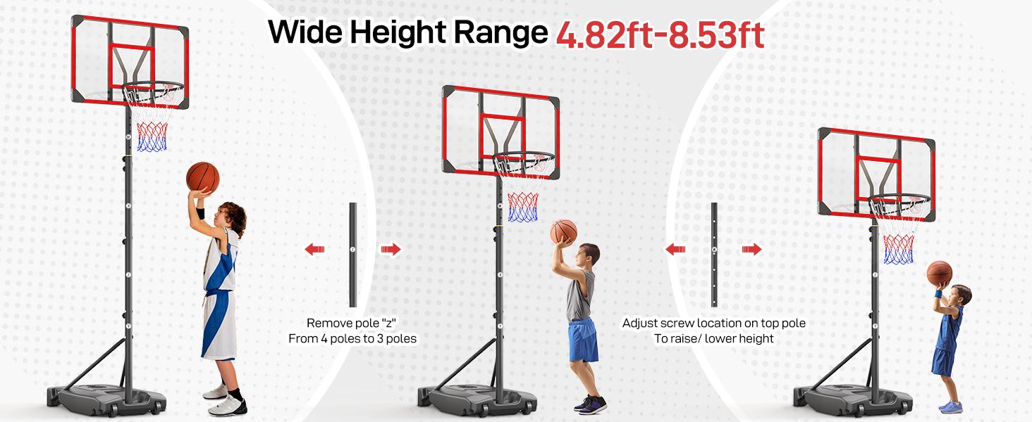 Kids Basketball Hoop Outdoor 4.82-8.53ft Adjustable, Portable Basketball Hoops & Goals for Kids/Teenagers/Youth in Backyard/Driveway/Indoor, with Enlarged Base and PC Backboard Kids Basketball Hoop Outdoor 4.82-8.53ft Adjustable, Portable Basketball Hoops & Goals for Kids/Teenagers/Youth in Backyard/Driveway/Indoor, with Enlarged Base and PC Backboard