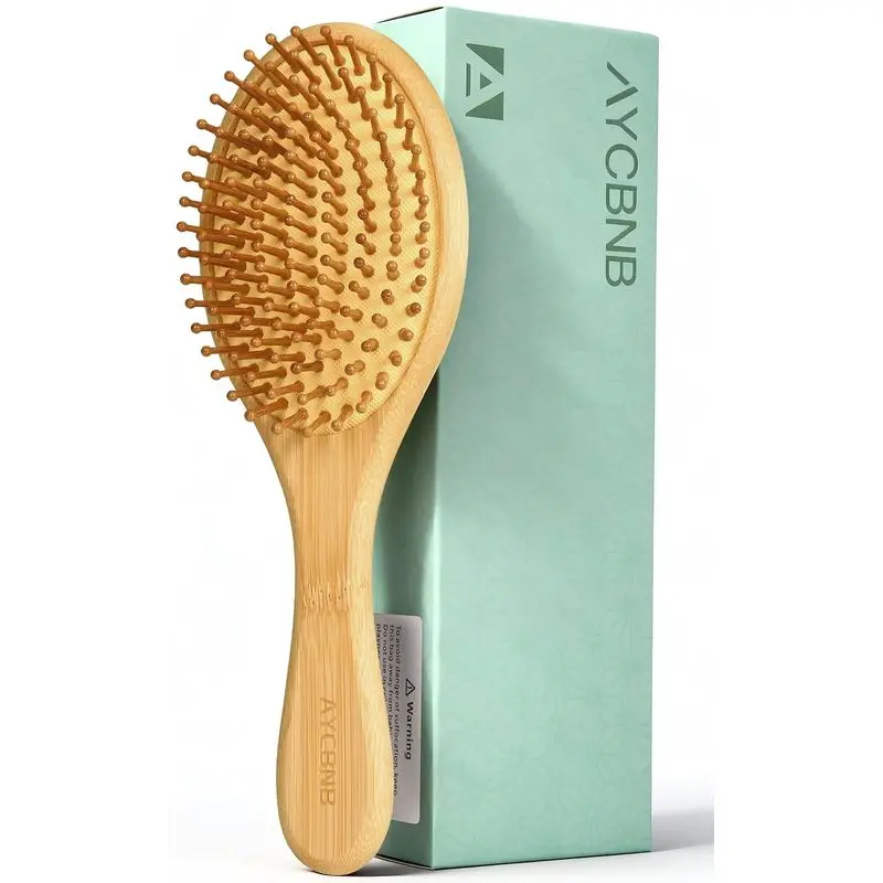 Bamboo Hair Brush for Hair Growth, Detangler Hairbrush with Natural Bamboo Bristles, Wooden Paddle Brush for Scalp Massage, All Hair Types, for Women, Men, and Kids |   Natural bamboo bristles reduce breakage & frizz – smooth for men, women