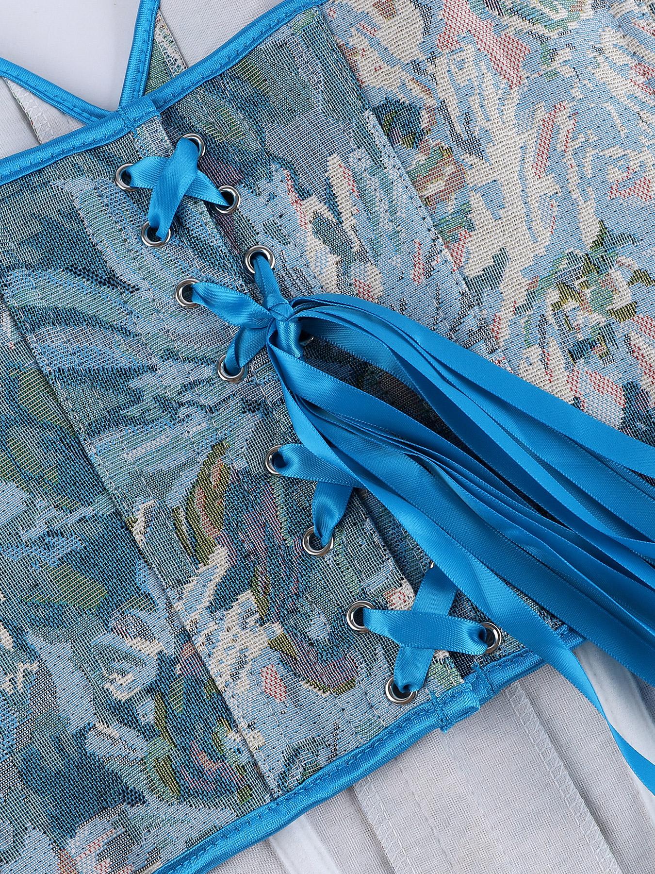 Women's Vintage Oil Painting Floral Pattern Front-Closure Corset Top, Fashionable Lace Up Backless Strapless Shapewear Corset for Daily Wear, Tummy Control Shaper for All Seasons, Bustier Shapewear Top