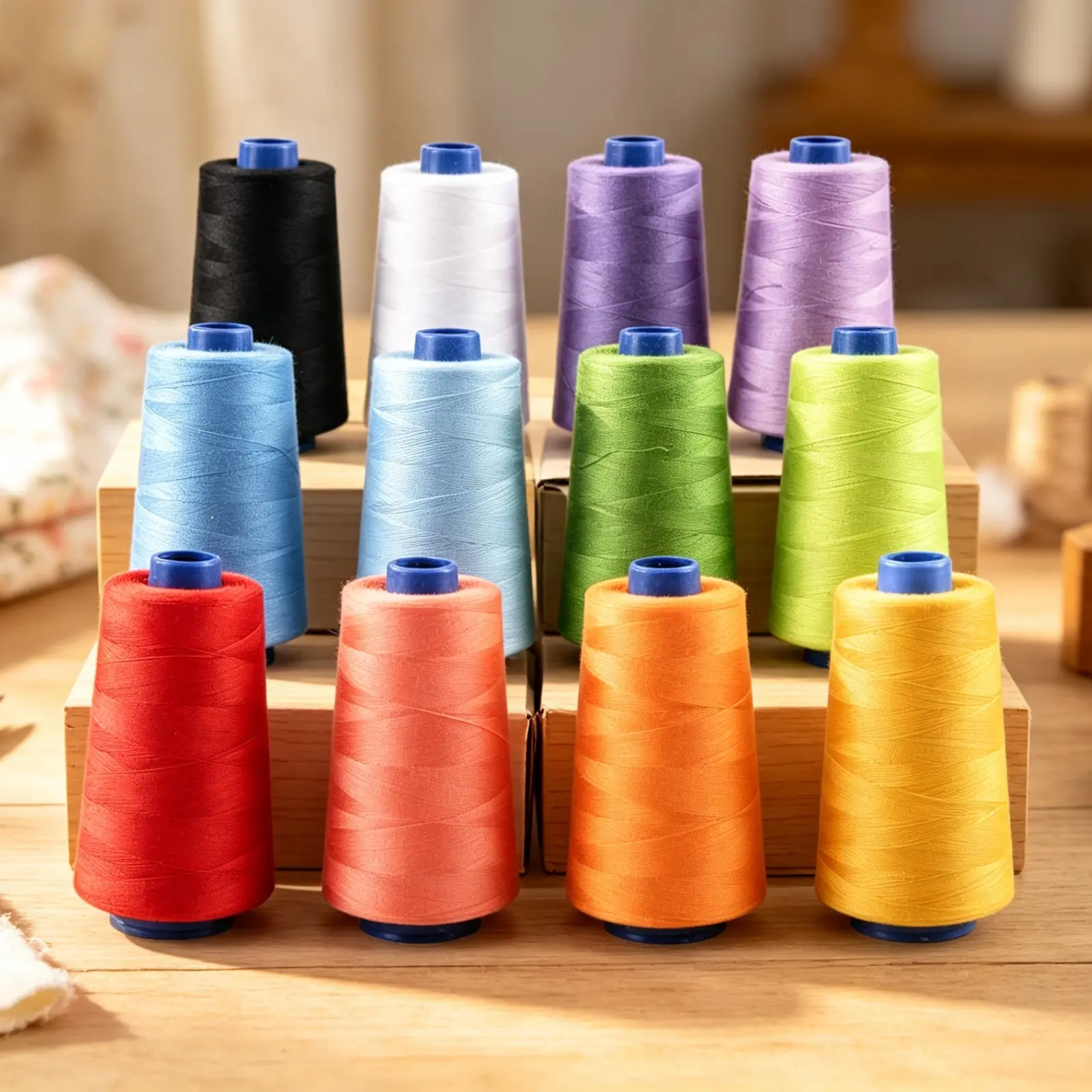 Heavy-Duty Polyester Thread Set - 2 Spools (3150 Yds/Spool, 6300 Yds Total) - White, Black, Yellow, Green, Blue, Red, Purple - For Machine Sewing, Hand Sewing, Quilting