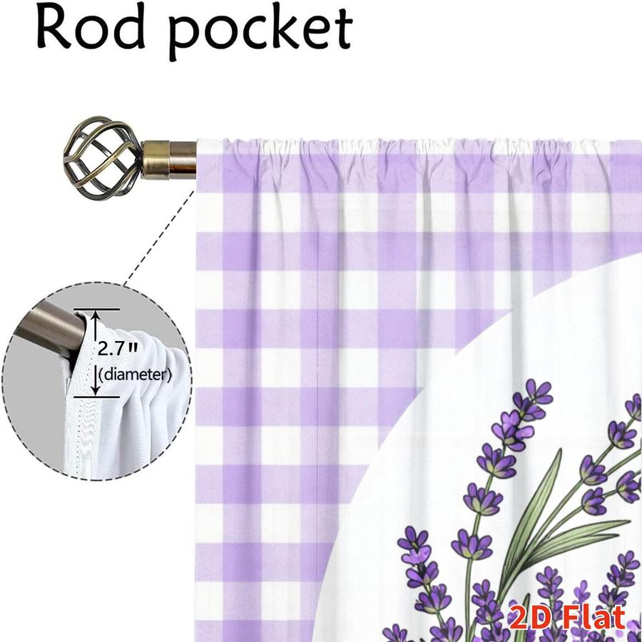2Pcs Farmhouse Plaid Lavender Truck Floral Sun Blocking Curtains Digital Printed Rod Pocket, Window Treatment For Bedroom Office Kitchen Living Room Study Home Decor