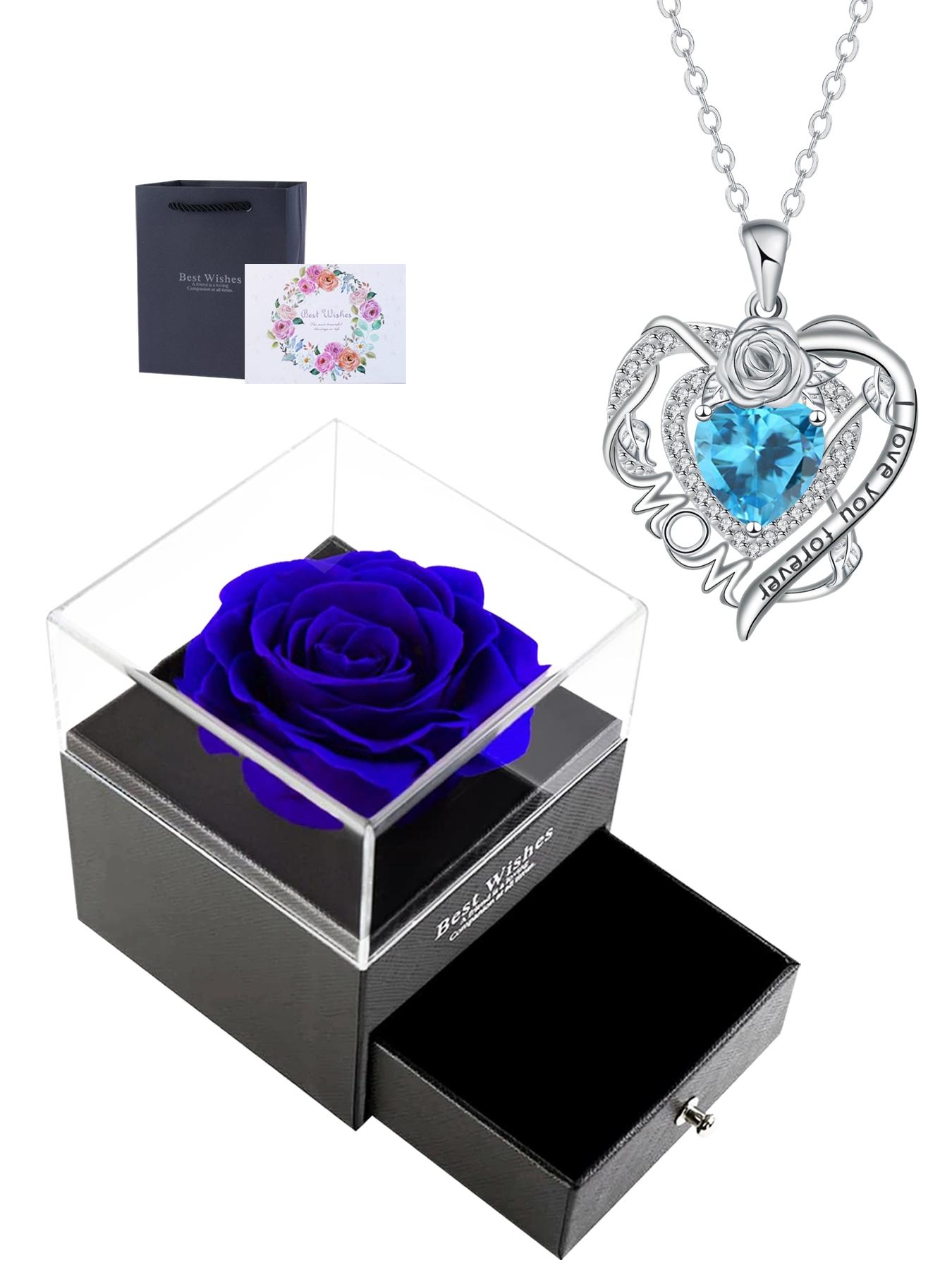 Rose Heart Mom Necklace With Rose Jewelry Gift Box, Love Heart Necklace, Flower Heart Pendant Necklace for Mother, Christmas Birthday Mother's Day Jewelry Gift for Mom Grandma