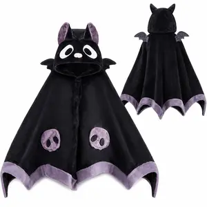 Cozy Bat Hooded Cape Blanket for Adults, Ultra-Soft Plush Wearable Throw, Perfect for Halloween Parties, Cosplay, Home Lounge, Festive Photos