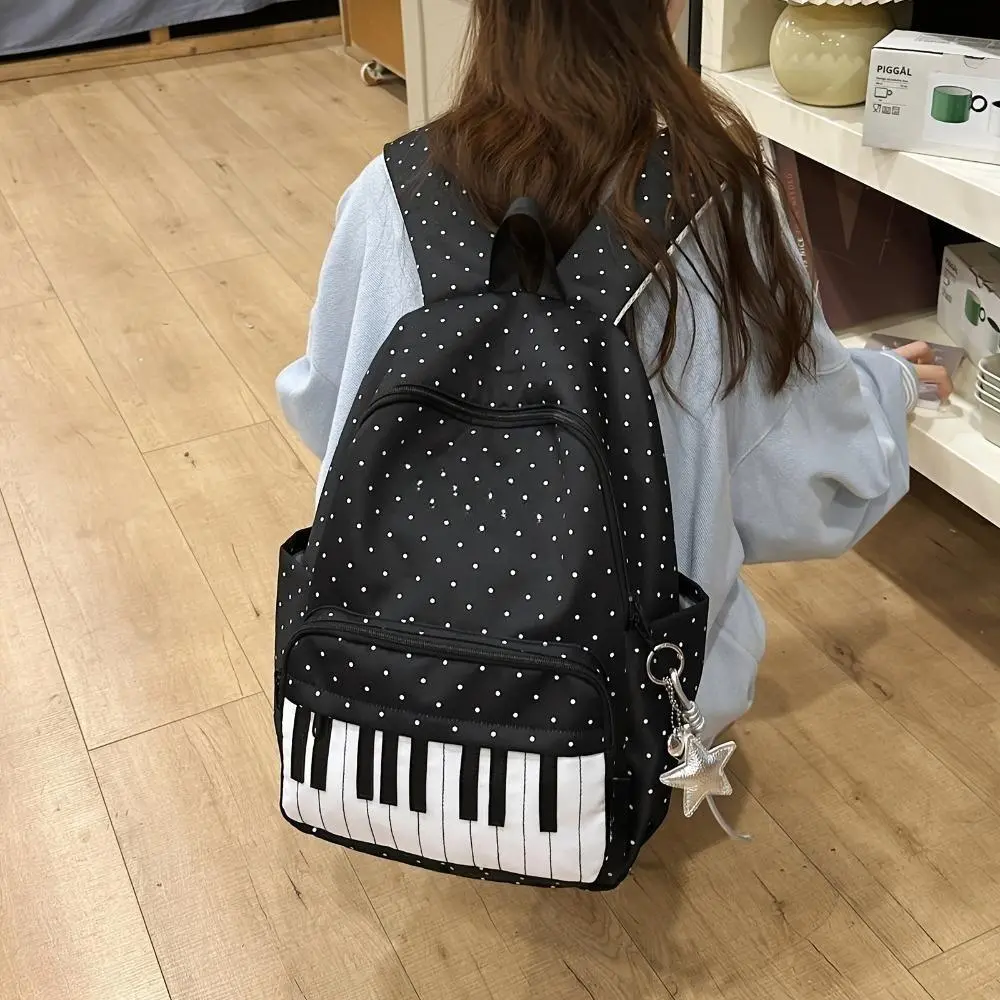 Polka Dot Piano Print Large-Capacity Casual Rucksack - Multi-Functional Book Bag for Daily Commute, Back to School - Cute School Backpacks, College Pick, Ideal Festival Gift