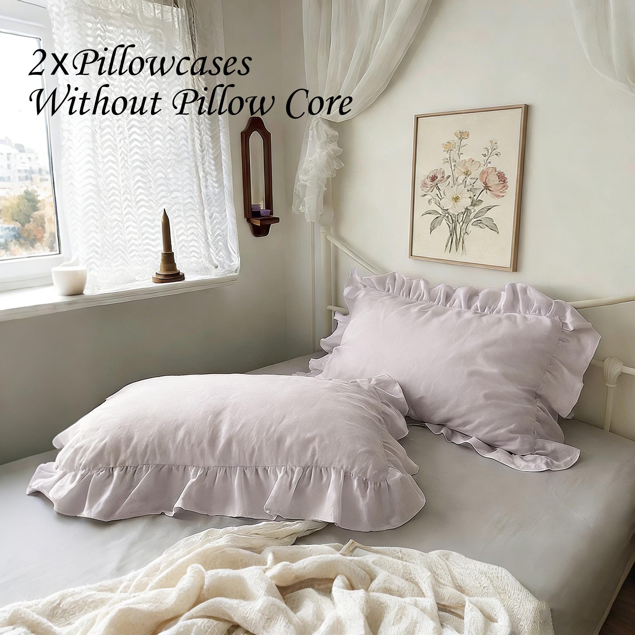 2pc Vintage Ruffle Flower Pillowcases, Pure Color Style, No Filling, Suitable for Bedroom Decor, Sofa Cushion, Bed Pillowcases Decoration