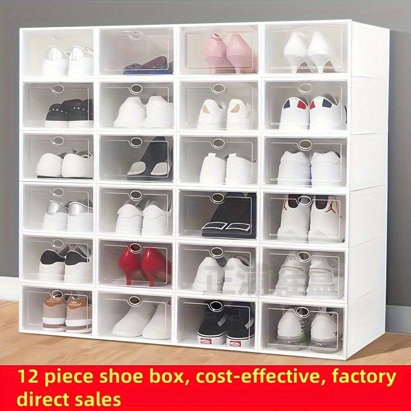 12 Pcs Clear Shoe Boxes, Space-Saving Shoe Organizer, Foldable & Stackable Storage Containers, Dustproof Transparent Shoe Organizers with Dividers for Shoe Store, Dorm, Bedroom, Home, Entryway, Closet Organization, Easy Storage & Portable