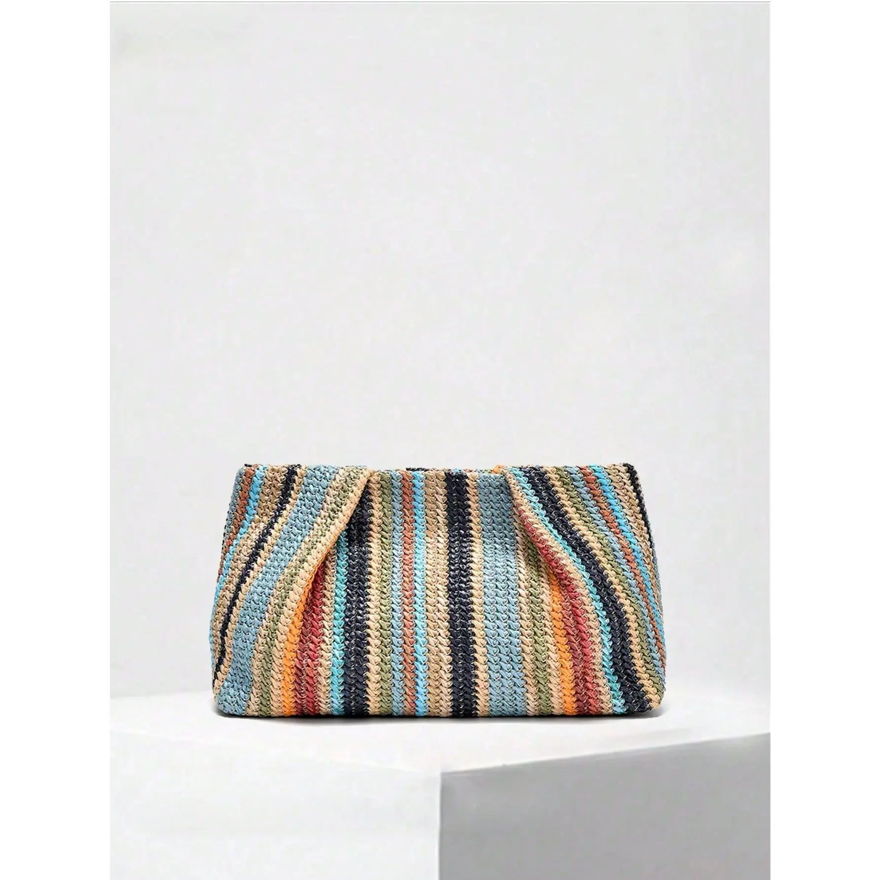 1pc Rainbow Color Woven Clutch Bag, Minimalist & Fashionable, Suitable For Casual/Daily Use, Woven Bag