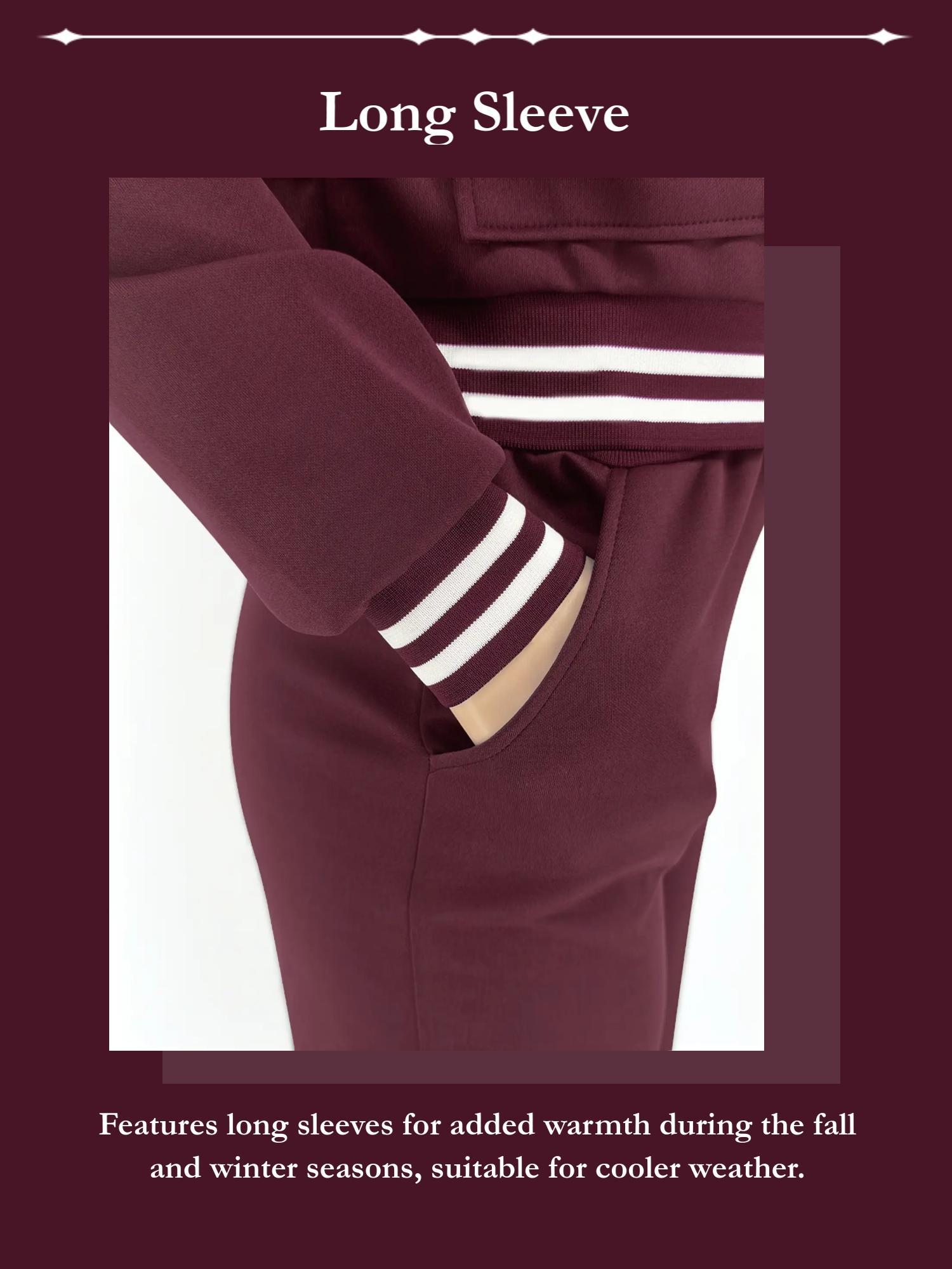 Women's Solid Color 2-Piece Athletic, Baseball Jacket & Pocket Pants, for Outdoor Camping Sportswear, Athleisure Wear Set