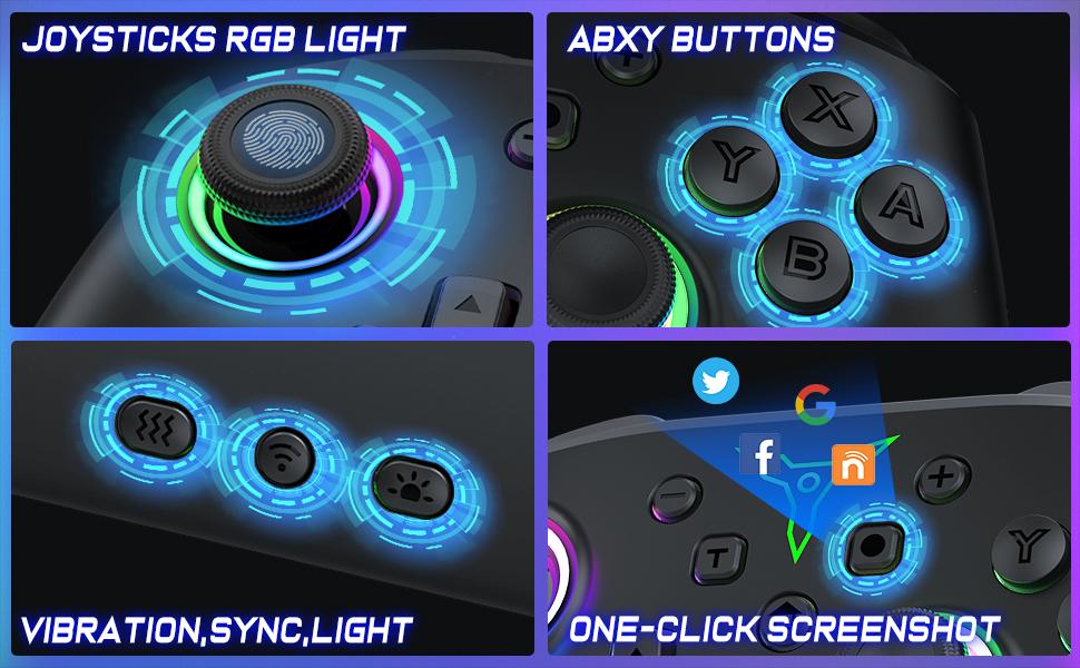 Switch Controller, Wireless Switch Controller Compatible with Switch 2 /switch 1/Switch Lite/OLED, Wireless Switch Controllers Work with iOS/Android/PC with RGB Light, Programmable, TURBO & Wakeup