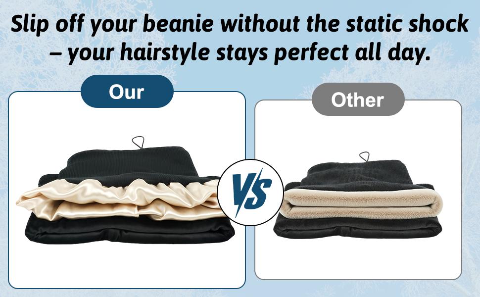 [Buy 1 Hat Get 1 Free Neck Gaiter] Viyawise Satin Lining Solid Color Beanie Hat for Men & Women - Ultra Soft, Stretchy Ribbed Knit, Foldable Design for Daily Use & Outdoor Activities Ear Cover Warm