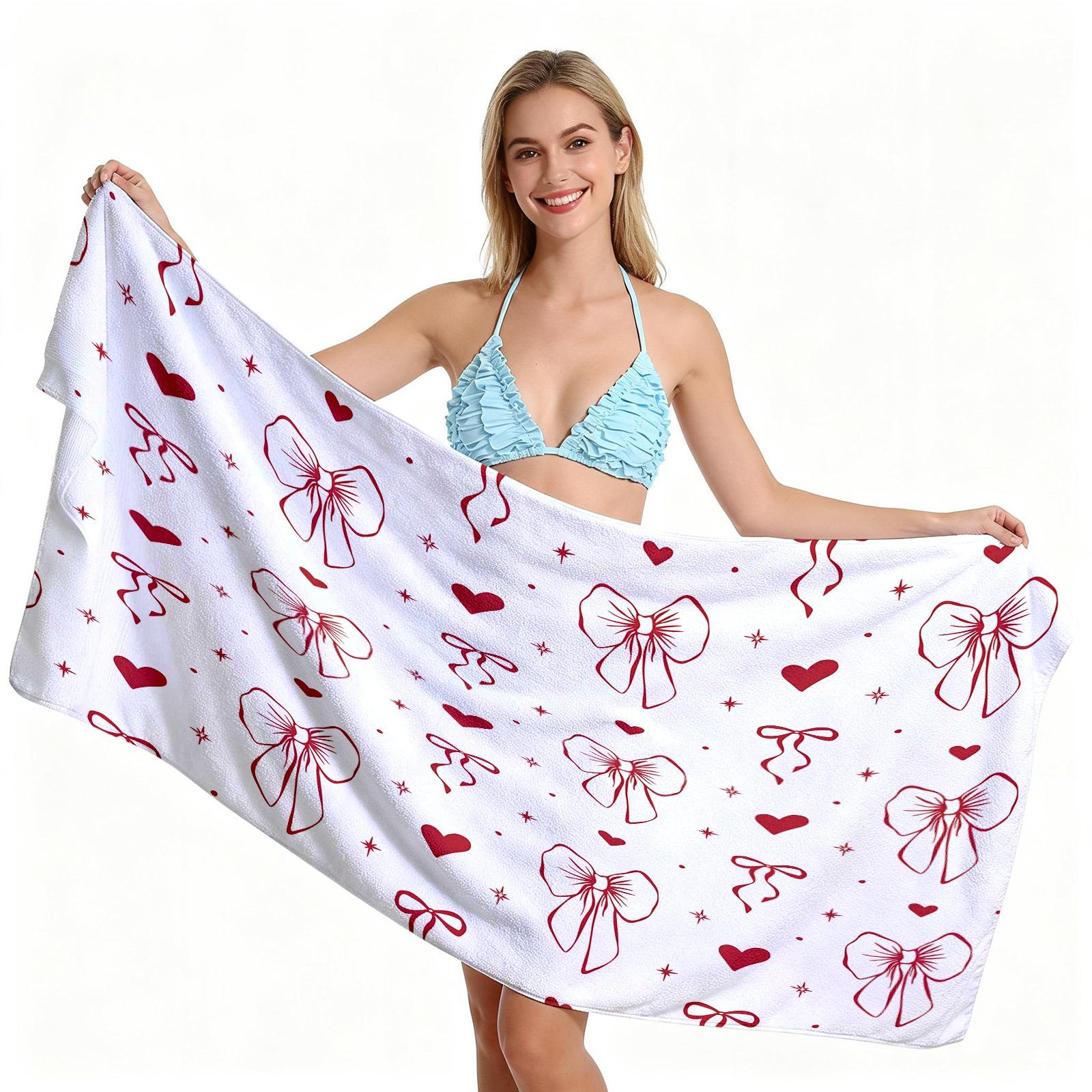 Ballet Core Bow Beach Towel, Cute Soft Skin-friendly Quick Dry, Available in Black White Blue Pink, Ideal for Girls Seaside Vacation Photoshoot