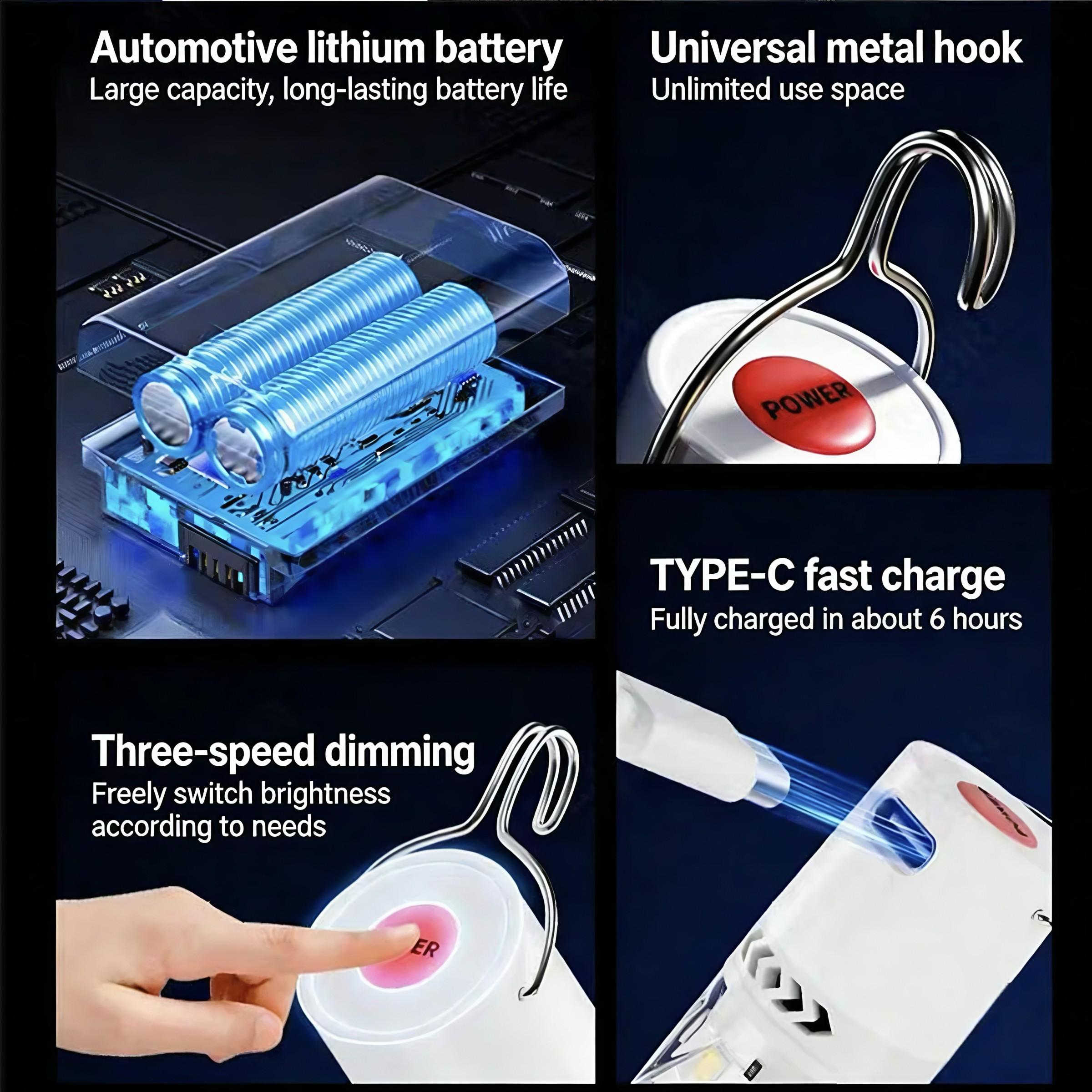 USB Rechargeable Emergency Light Bulb, Hook-Style Outdoor High-Lumen LED Camping Lantern, Portable Emergency Lighting Solution