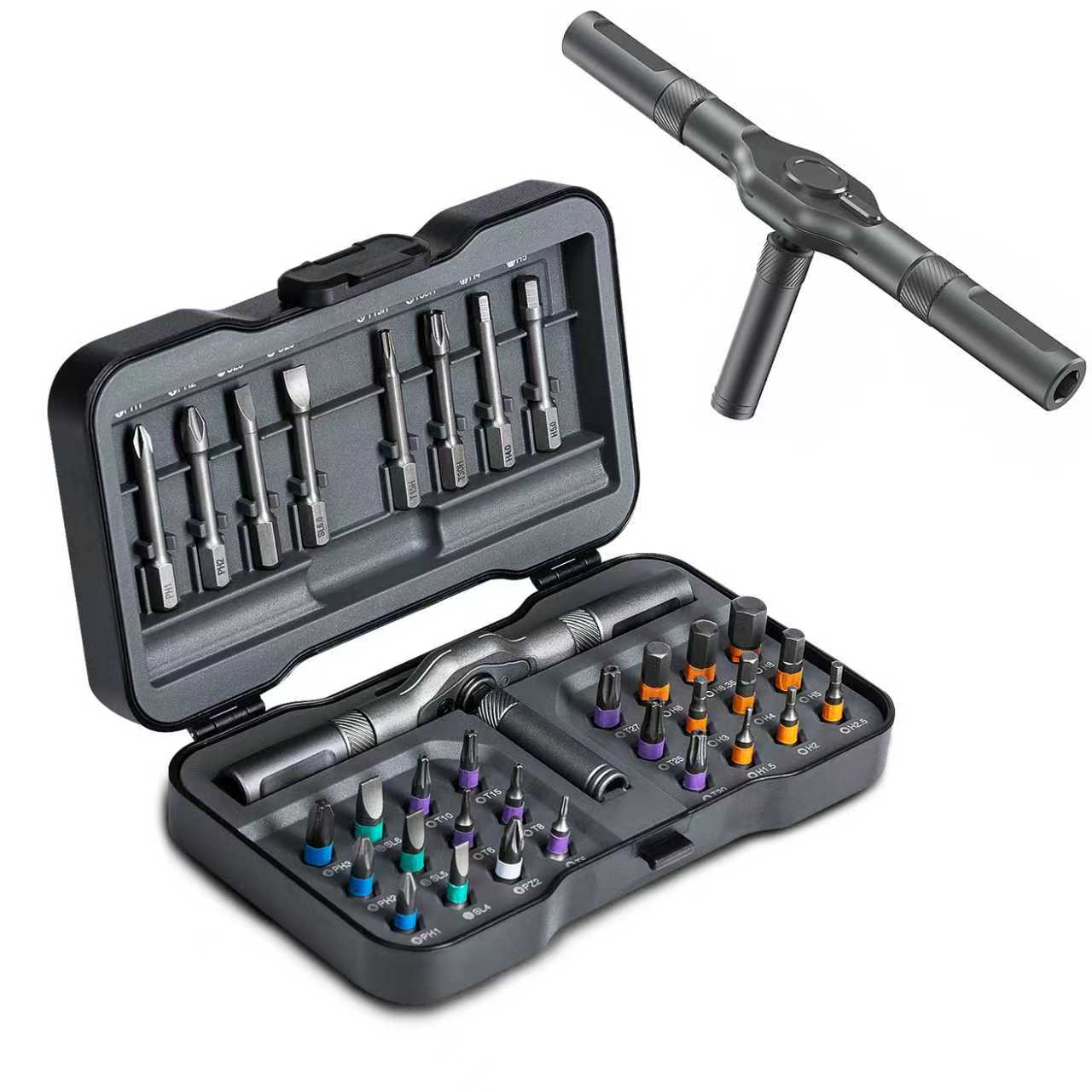 Magnetic Screwdriver Set, Multifunctional Drill Bit Set for Household Repairs, Detachable T-Shaped Ratchet Handle for Easy Use, Replaceable Screwdriver Bits