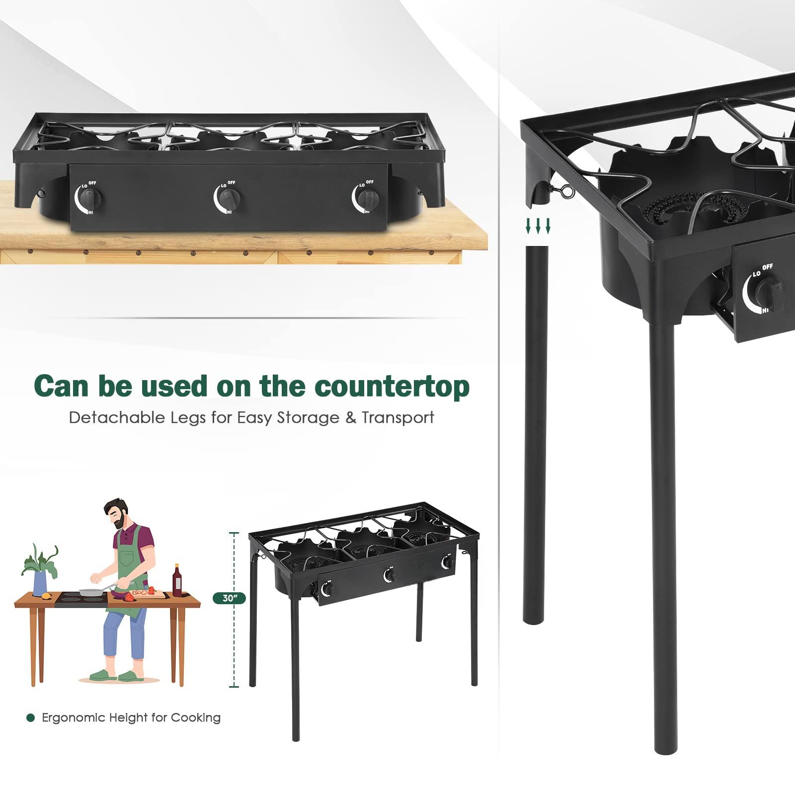 GEEKHOM 3 Burner Outdoor Propane Gas Stove 225,000 BTU High Pressure Stand Cooker for Backyard Cooking Camping Home Brewing Canning Turkey Frying, 20 PSI Regulator