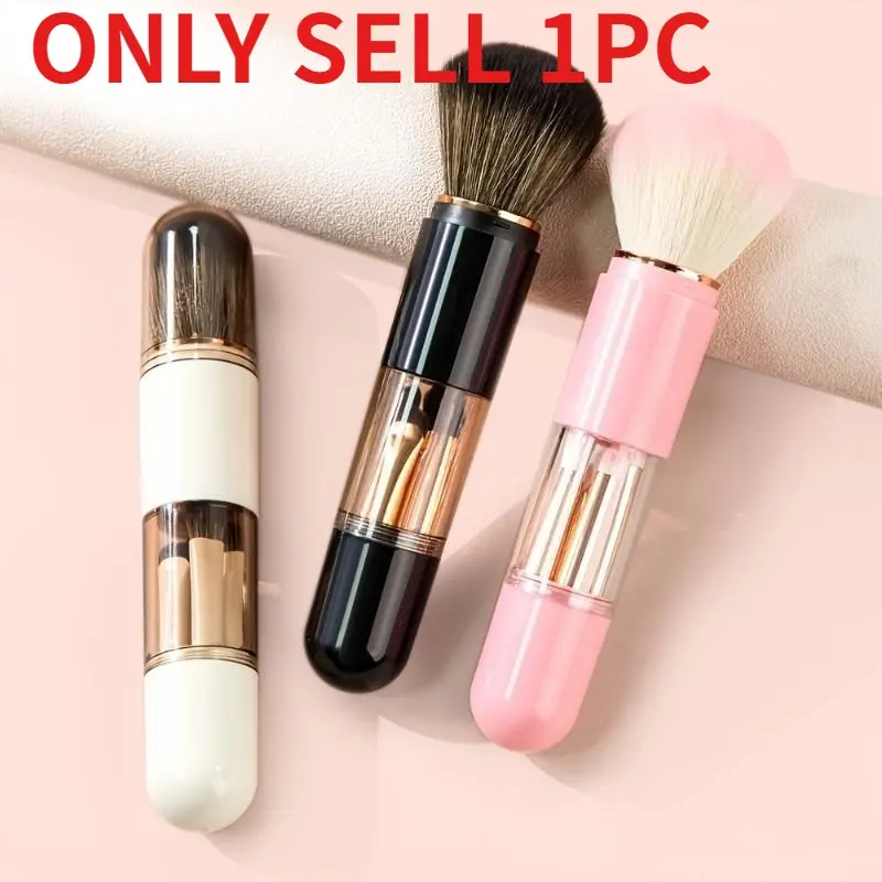 6-in-1 Retractable Makeup Brush Set, Portable Travel Storage, Beauty Travel Brush, Retractable Blush Brush & Hidden Angled Foundation Brush, 2 Detachable Dual-Ended Eyeshadow Brushes, Compact Cosmetic Brushes for Daily & Travel Use