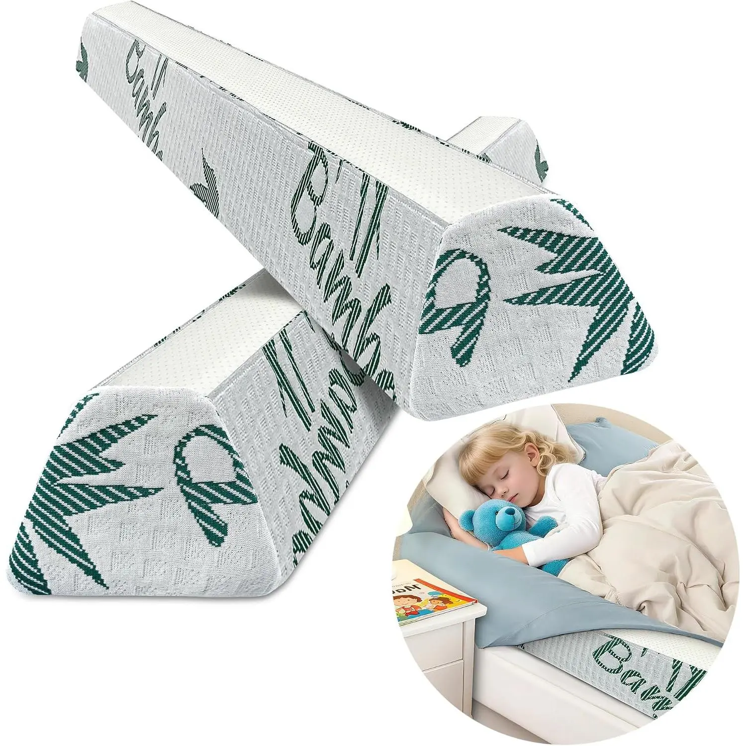 Foam Bed Bumpers for Toddlers & Kids - 2 Pack Bed Guard Rails for Twin Full Queen King Size BedsGift
