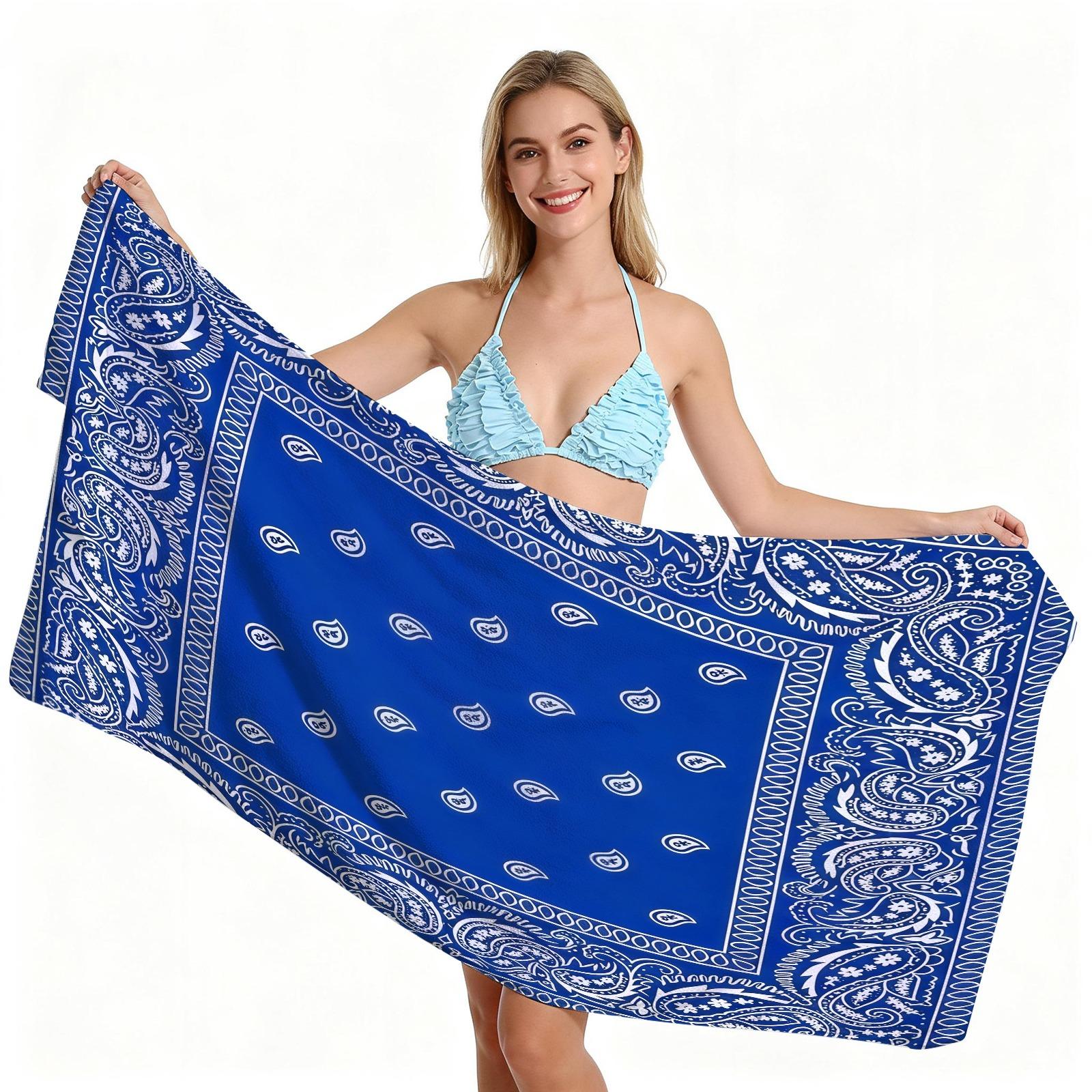 American Streetwear Paisley Beach Towel, Classic Bandana Motif, Quick Dry Water Absorbent No Fading, Ideal for Summer American Retro Camping Outdoor Leisure Use