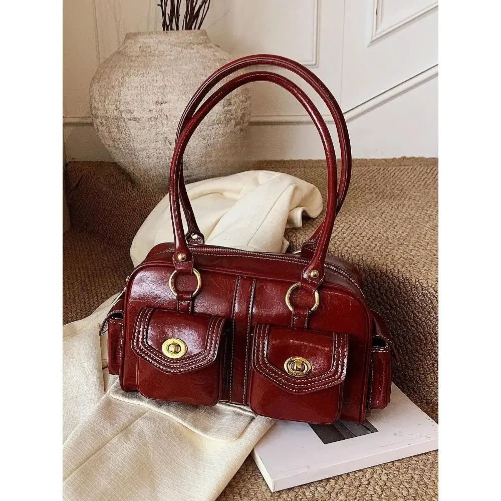 2026 Retro Baguette Bag - Sports & Outdoor Protective Gear Accessory, Niche Light Luxury Medium Size Purse, Slim Shoulder Handbag with 2 Pockets, Multi-Color for Dating, Shopping, Double Pockets