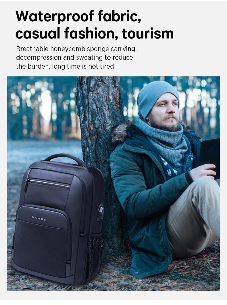 BANGE Lightweight 15.6in Laptop Backpack for Men, Waterproof with USB Charge Port, Multifunctional for Travel & Hiking, Fits Computers & School Use