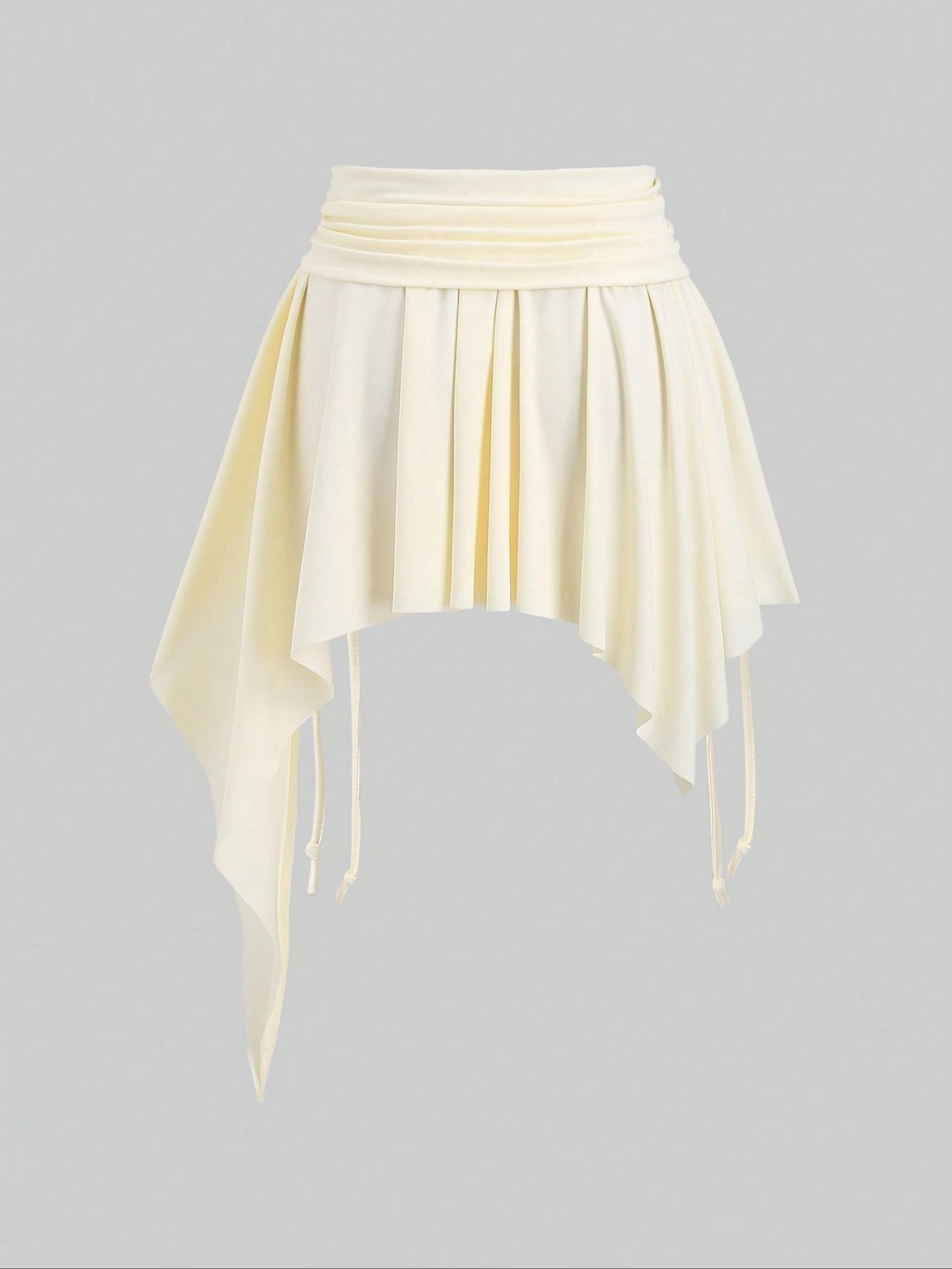 Irregular Hem Adjustable Drawstring High Waist Short Skirt, Fashion Side Ruched Skirt, Sweet & Edgy Street Style, Bottom