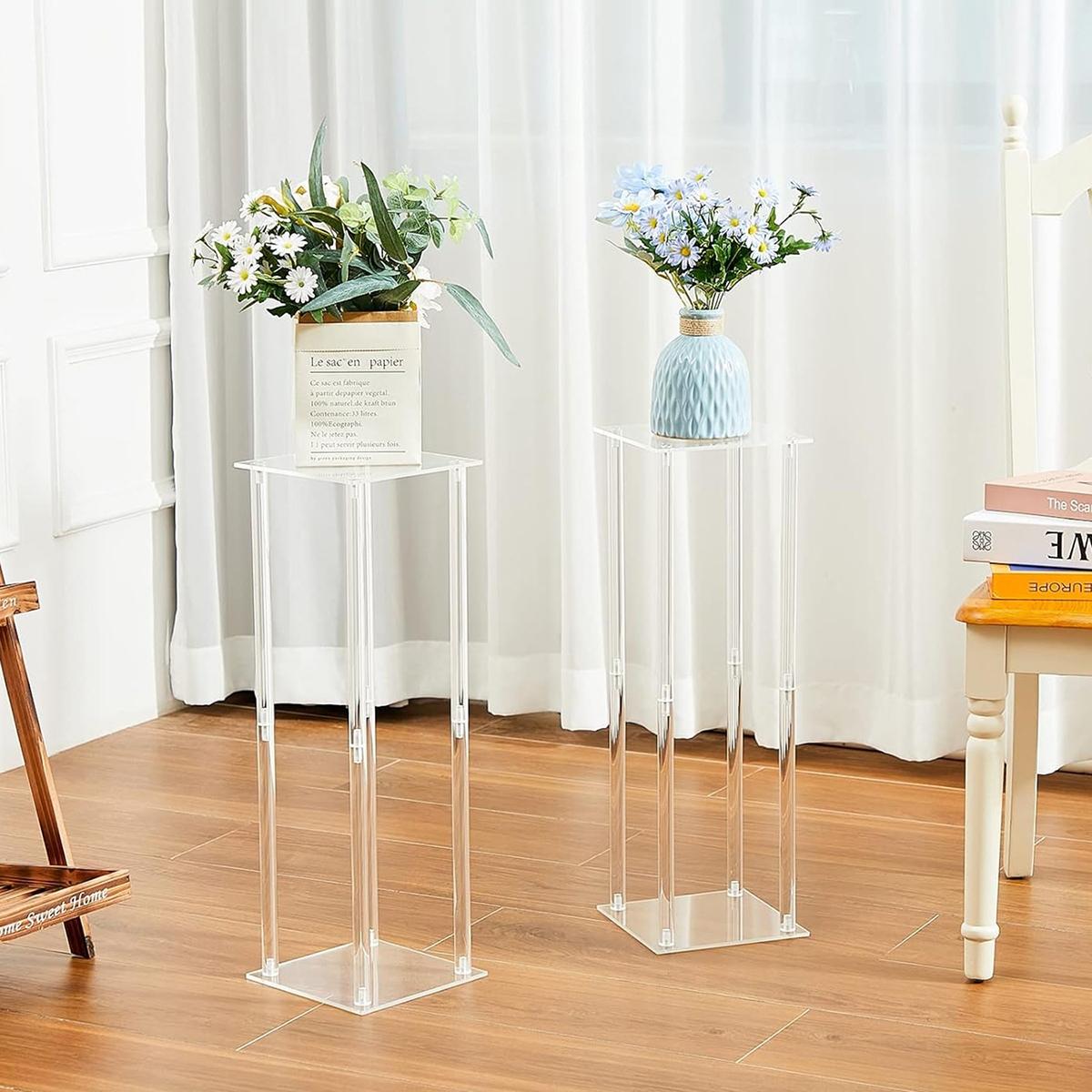 Square Frame Flower Rack Set with Acrylic Panel, Contemporary Metal Vase, Home Decor and Table Centerpiece, Halloween and Christmas Party Decoration