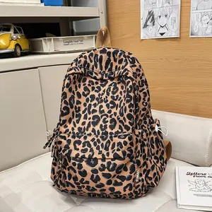New Leopard Print Backpack Nylon Large Capacity Stylish Student School Bag Fashion Texture Simple and Versatile Shoulder Bags