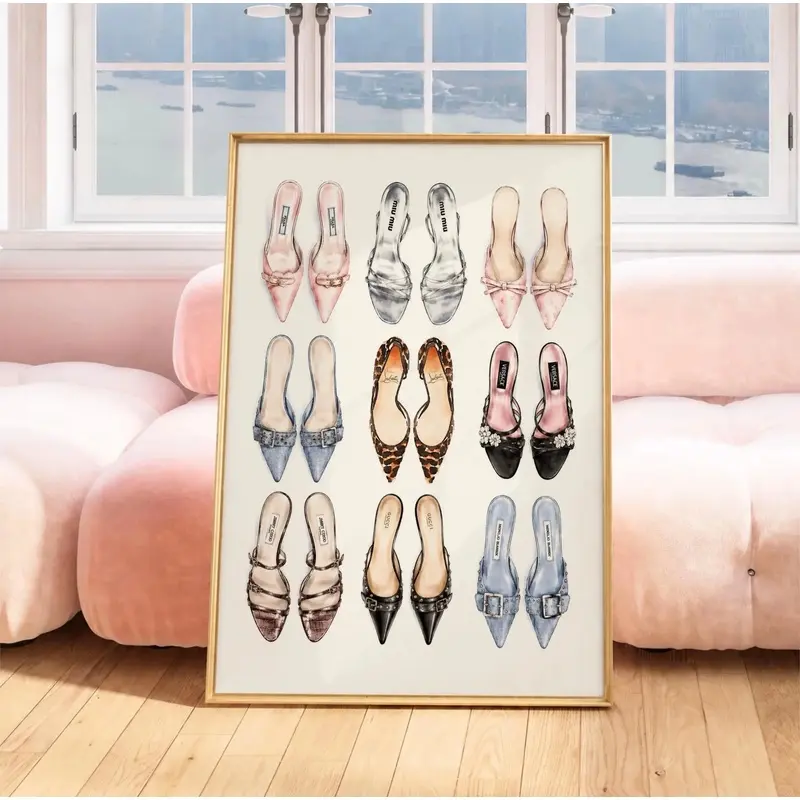 Designer Shoe Wall Art Luxury Fashion Print Watercolor High Heel Poster Glam Bedroom Decor Closet Unframed Poster Minimalist waterproof canvas wall art exquisite poster  bedroom dorm gaming room office classic print unique wall art decoration life canvas