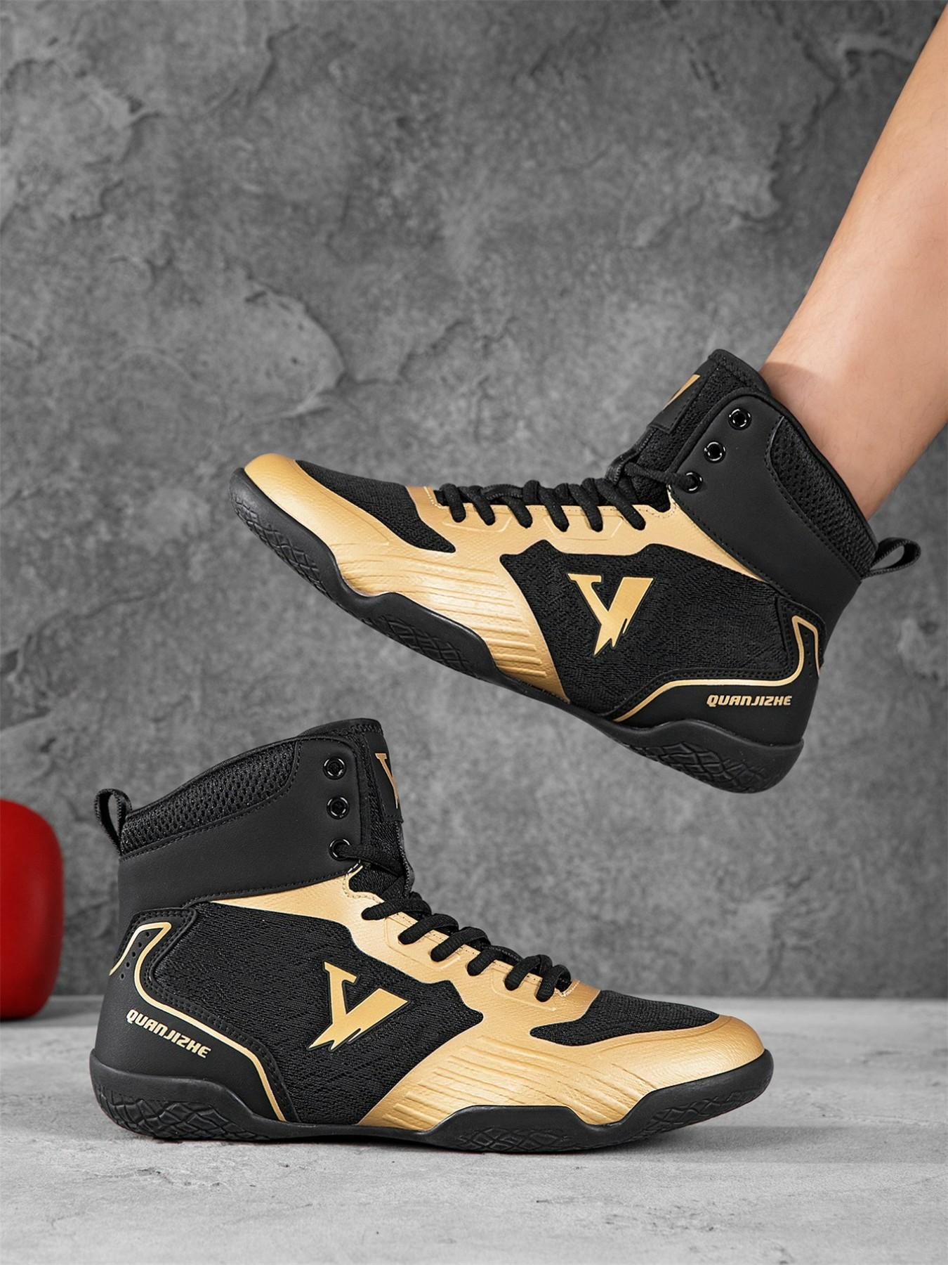 Men's Competition-Level Wrestling Training Shoes, High-Top Muay Thai Boxing Training Shoes, Sports Athletic Shoes, Ankle Reinforcement, Anti-Slip Grip Tread, Suitable for Professional Wrestlers and Combat Sports Enthusiasts, Sports Footwear
