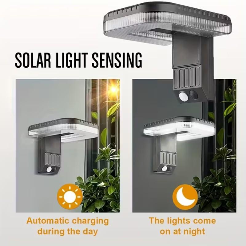 2 Pcs Outdoor Solar Wall Lights, LED Garden Wall Lamps, 120° Adjustable Lighting Street Lamps with Human Body Induction, Suitable for Garden, Courtyard, Street and Emergency Use