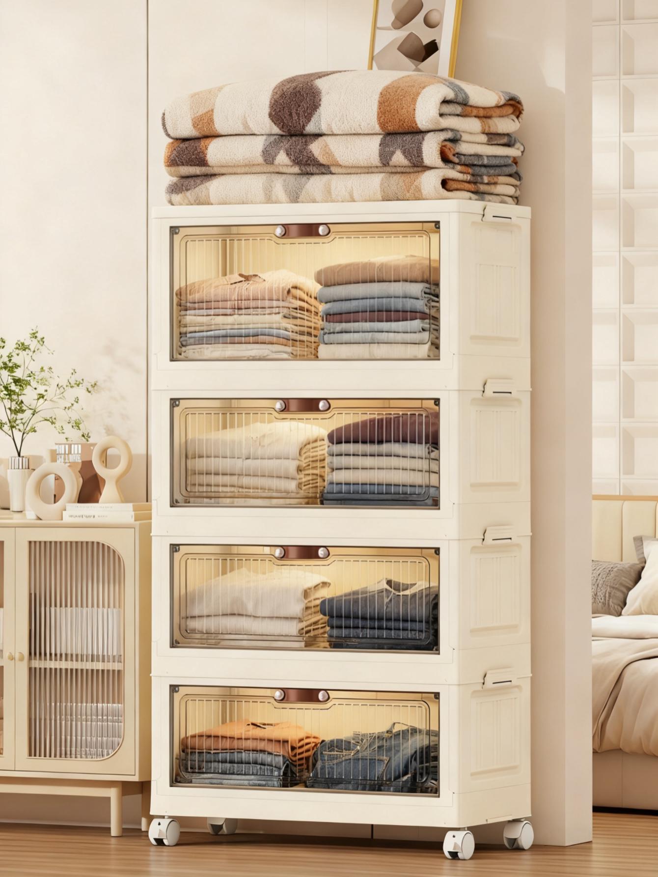 Foldable Storage Bins with Lids,Stackable Home Storage Cabinet Organizer for Closet - 4/5/6-Tier Stylish Plastic Storage Containers with Magnetic Doors & Wheels, Waterproof Collapsible & Portable Storage Solution, Collapsible Storage Box, Kitchen Pantry Foldable Storage Bins with Lids,Stackable Home Storage Cabinet Organizer for Closet - 4/5/6-Tier Stylish Plastic Storage Containers with Magnetic Doors & Wheels, Waterproof Collapsible & Portable Storage Solution, Collapsible Storage Box, Kitchen Pantry