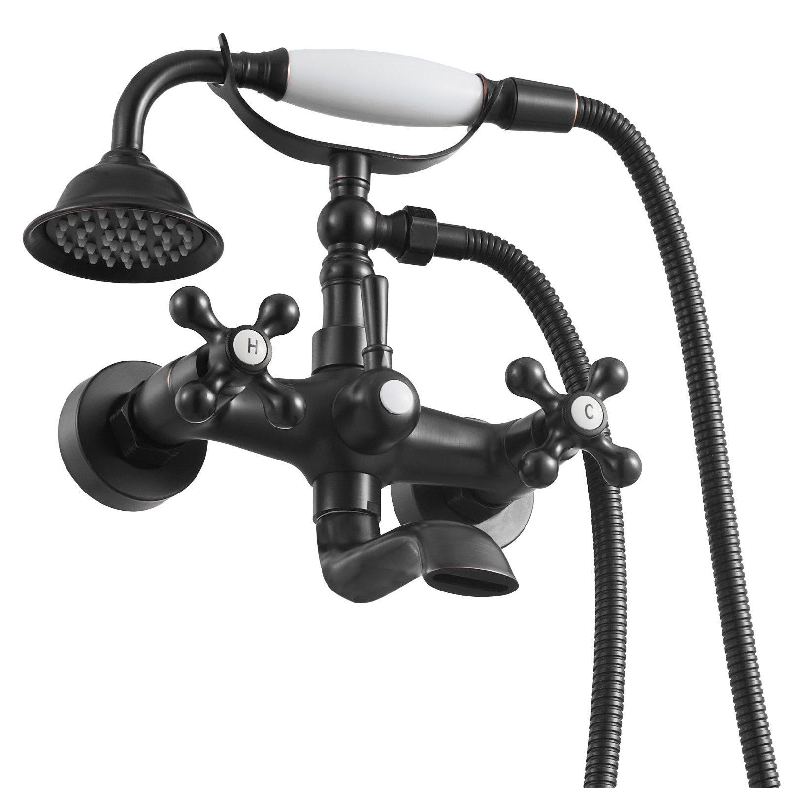 VEVOR Clawfoot Tub Faucet, Wall Mount Bathtub Faucets with Handheld Shower, Vintage Oil-Rubbed Bronze Clawfoot Tub Filler Faucet Shower Kit with Adjustable Swing Arms 360 Rotation Spout for Bathtubs