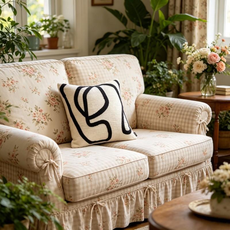 1 piece, Abstract Line Embroidered Cushion Cover | Minimalist Nordic Style Throw Pillow Cover for Sofa & Bedroom. (without pillow core)